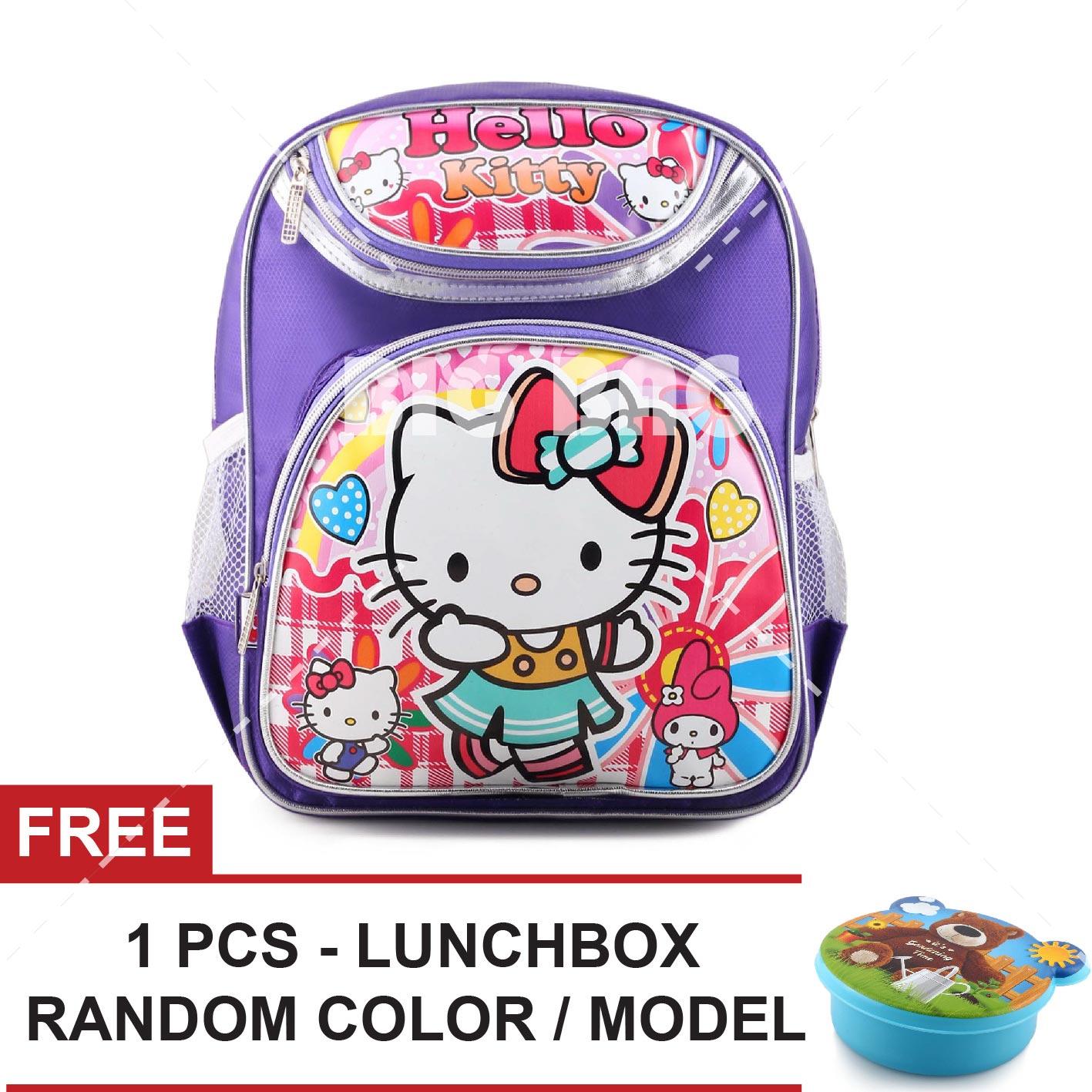 Tas Ransel Anak - HelloKitty - Candy Girls - FAW School Bag Tas Sekolah Anak - PURPLE + FREE Lunchbox Random Color / Model Tas Anak Tas Sekolah Tas Anak Karakter