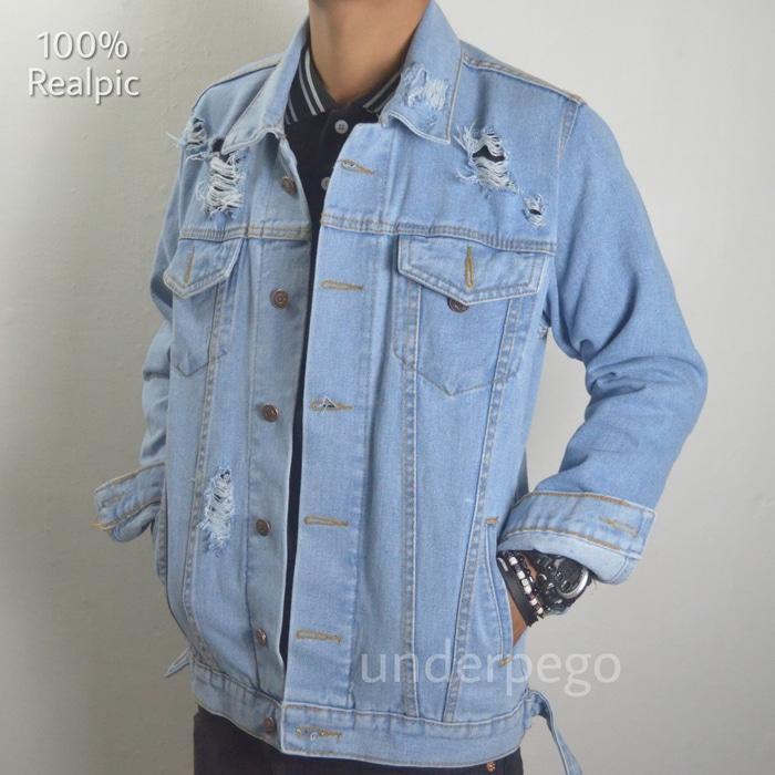DISKON Underpego New Jaket Jeans Levis Sobek - Biru Muda TERMURAH
