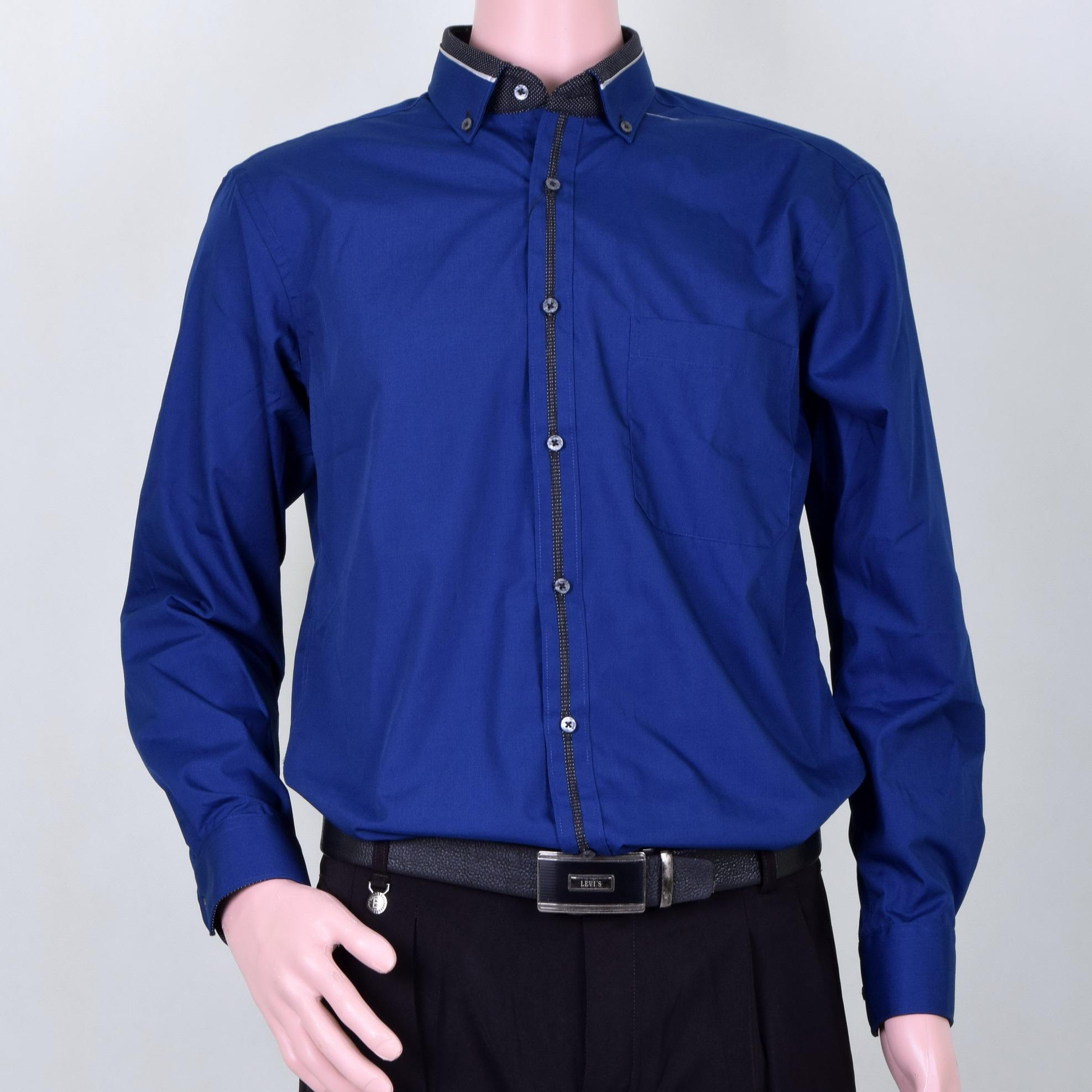 Kemeja Spesial Kombinasi Panjang Slim Fit Biru - Alisan