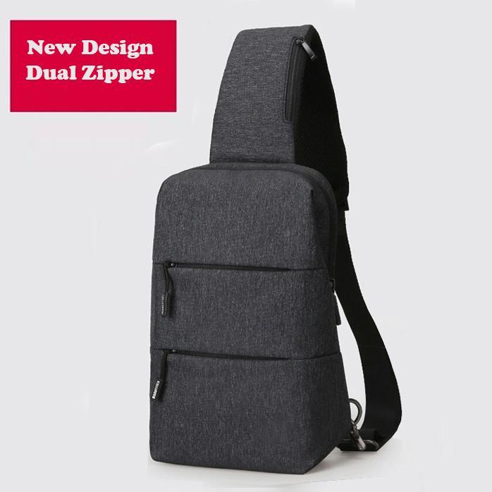 Tas Selempang Kasual Crossbody Dual Zipper - Dark Grey
