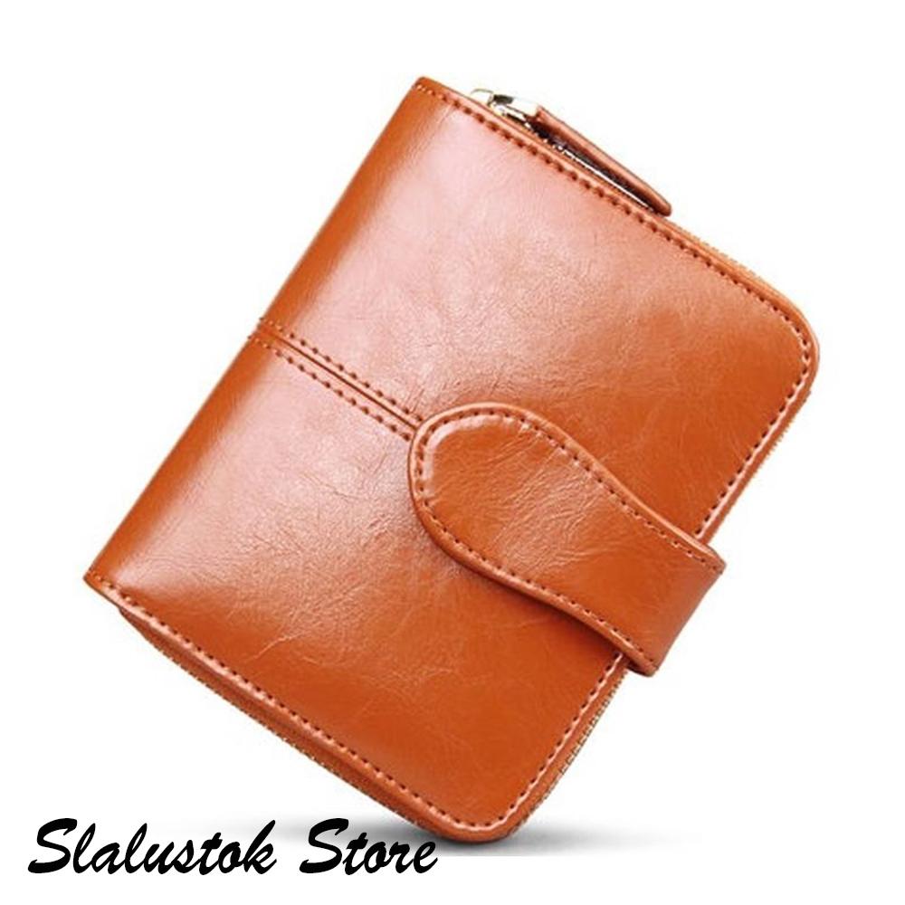 SlaluStok Store - Fashion Korea Dompet Mini Wanita Dompet Pendek Casual Kulit Asli warna Solid beritsleting wadah kartu - Cokelat