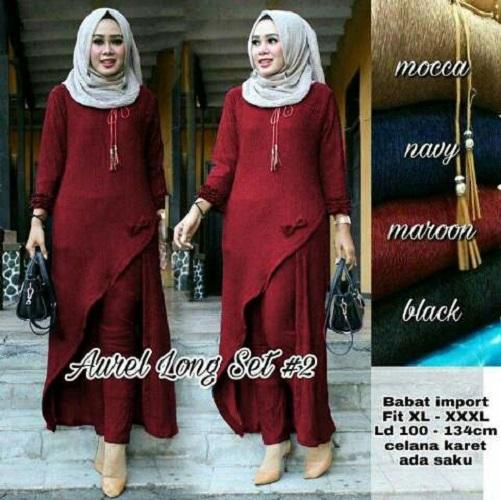 trendshopee Setelan Pakaian Muslim Wanita Tunik & Celana Aurel