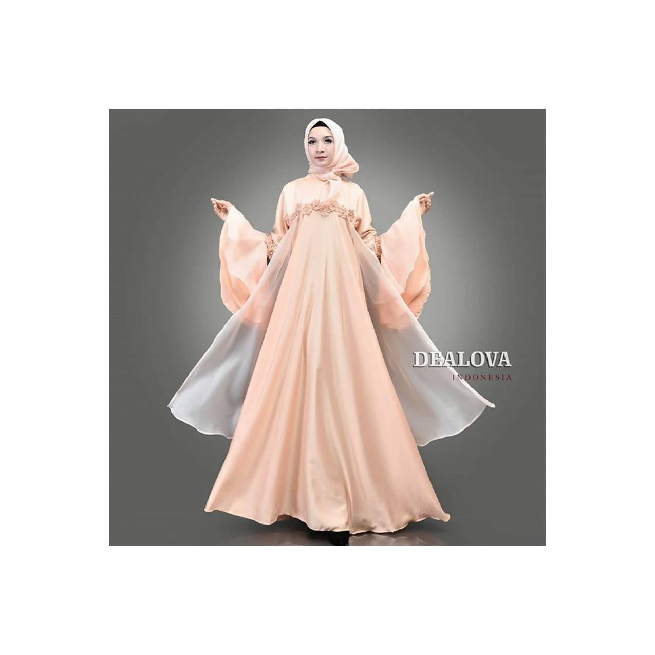 BAJU GAMIS PESTA MUSLIM GAUN PESTA MALAM REMAJA WISUDA ZASKIA PEACH