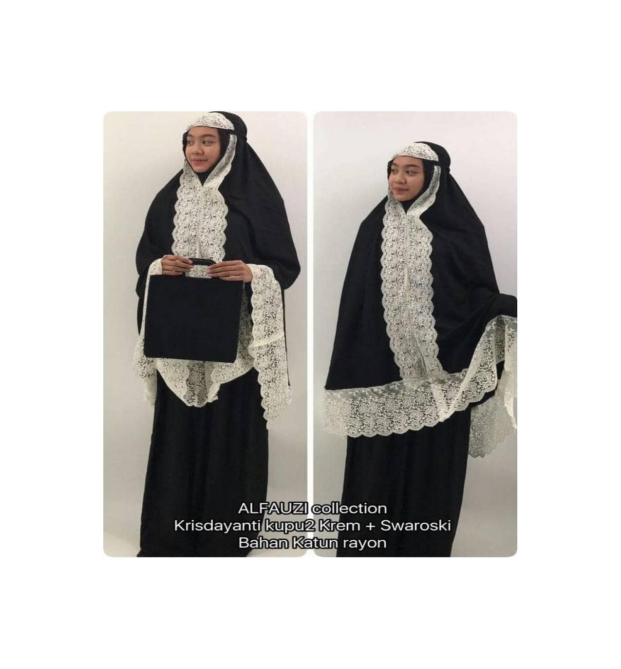 mukena umroh dewasa katun rayon krisdayanti kupu2 krem swaroski