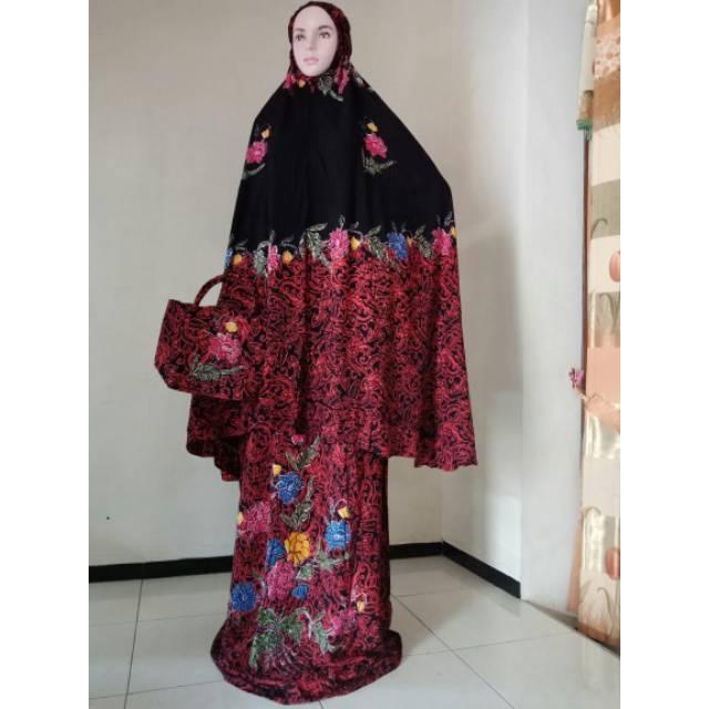 Risna Batik HRB026 kenongo kemeja hem pendek padi pekalongan MUKENA CAP SOGAN JUMBO (sesuai gambar)