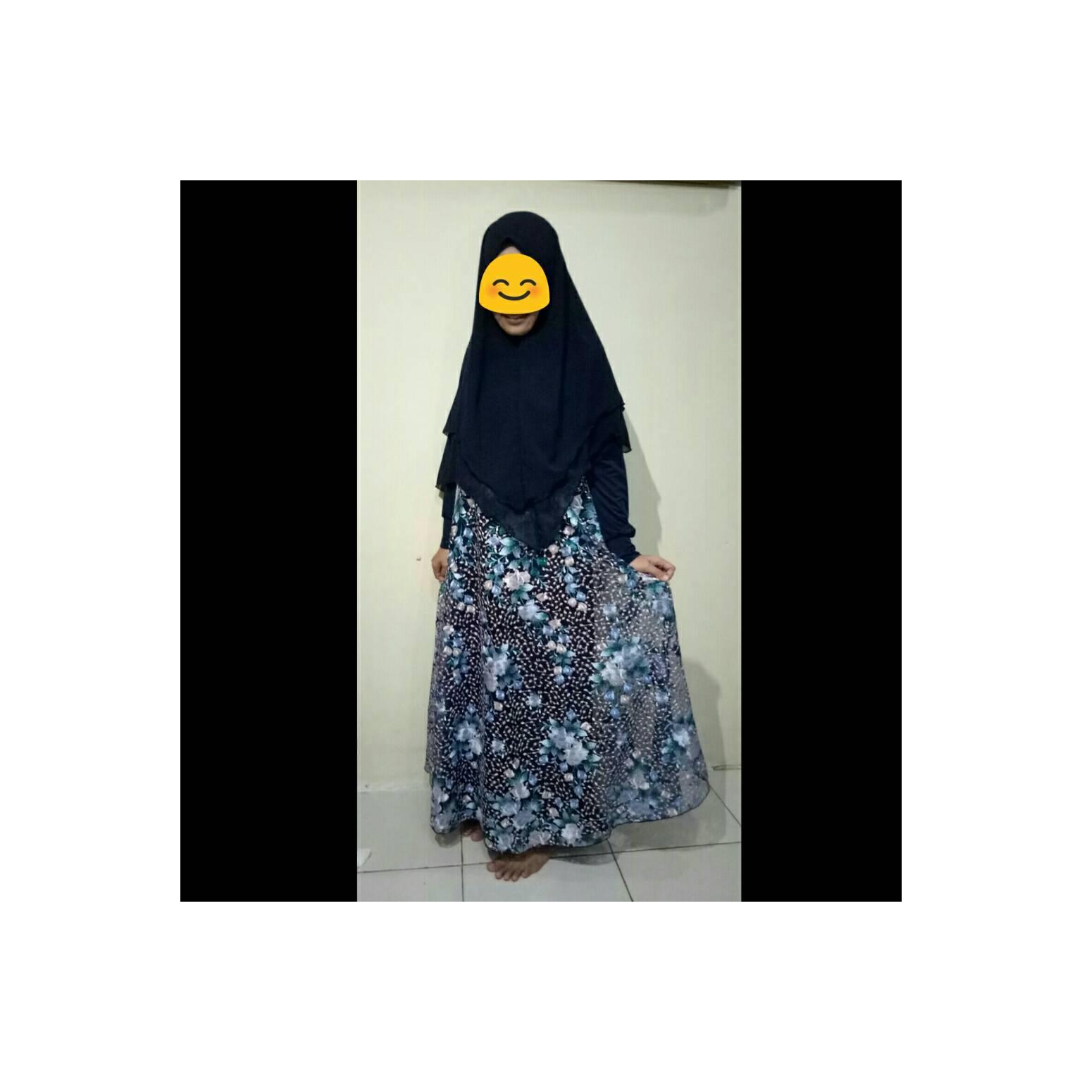 Baju gamis bahan brokat kombinasi jersey - Merah Muda