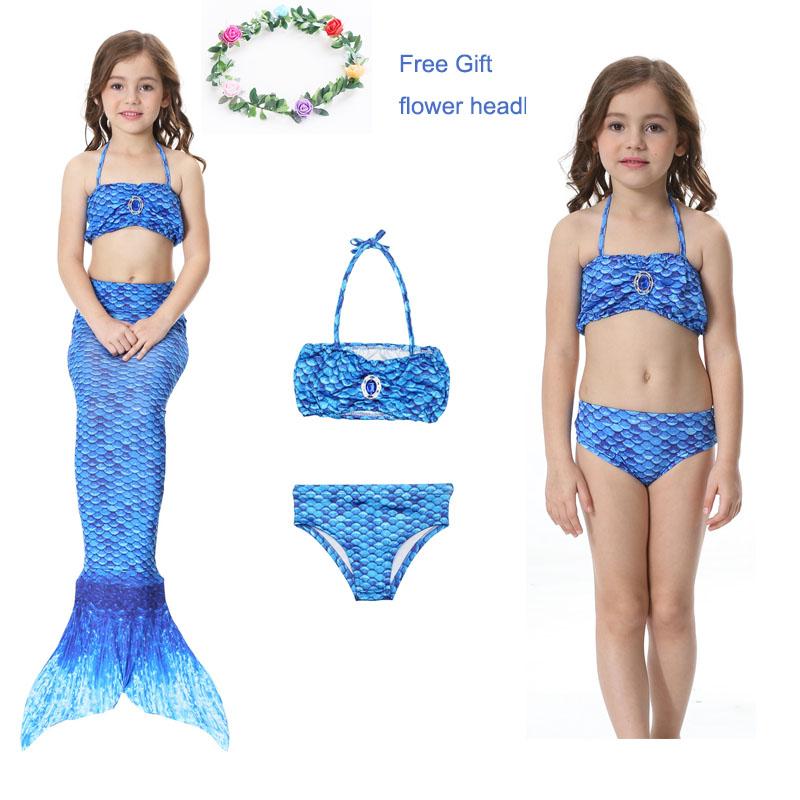 gadis kecil 3 pcs putri duyung ekor untuk berenang putri duyung baju renang baju renang bikini Set 3-12 Tahun- intl