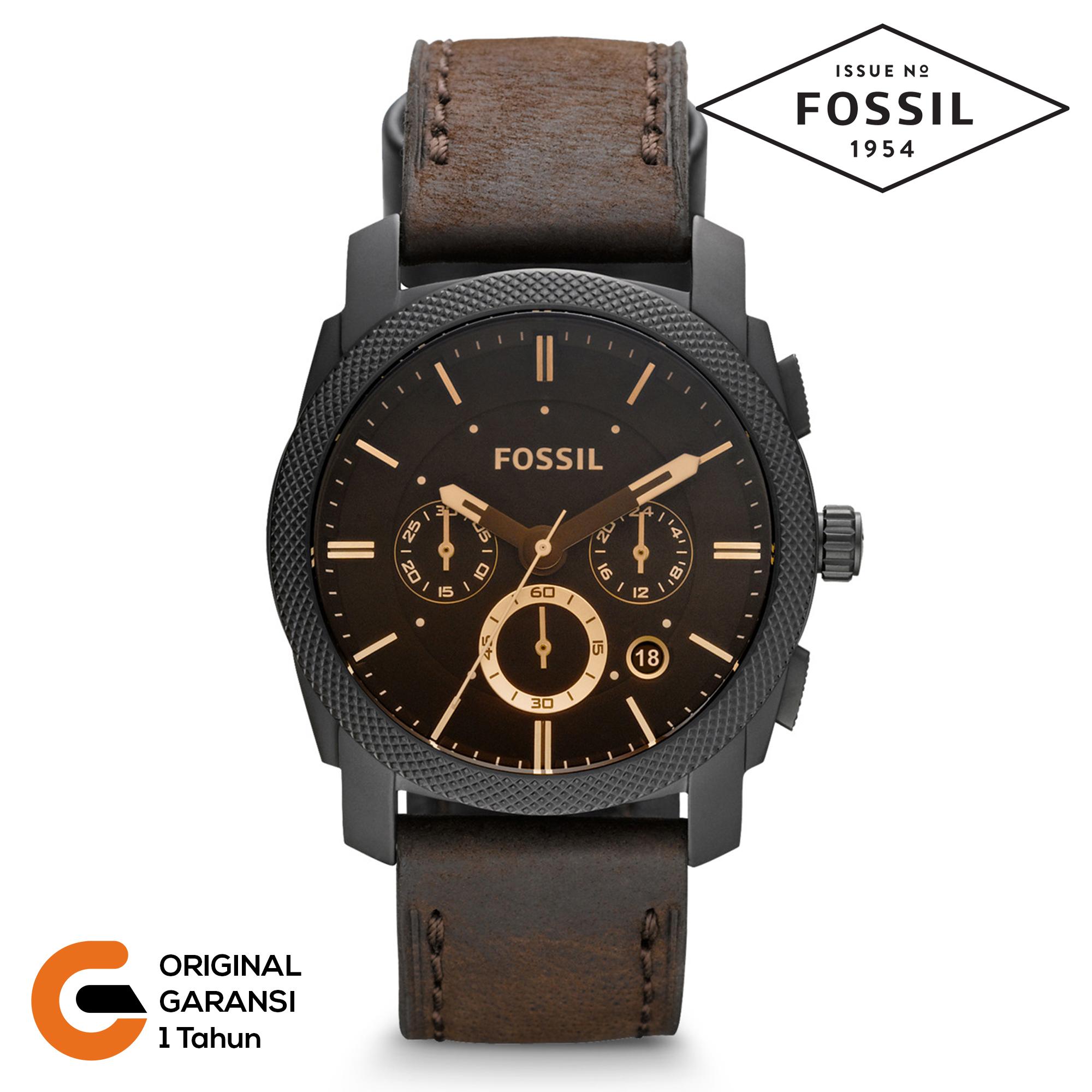 Fossil Jam Tangan Pria Fossil FS4656 Tali Kulit Case Stainless Steel Coklat Brown Hitam Black
