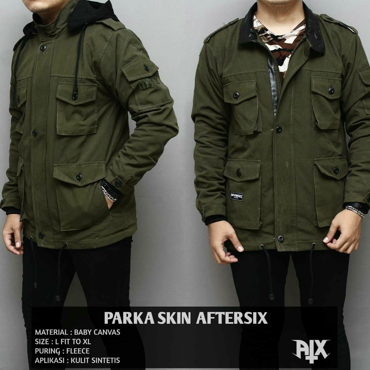 Jaket parka skin original bandung bahan baby canvas premium hoodie bisa di lepas logo bordir