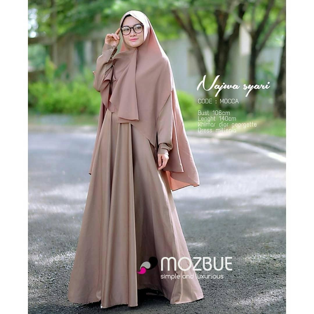 Baju Muslim Original Gamis Najwa Syari Dress Wolfice Baju Panjang Muslim Casual Wanita Pakaian Hijab Modern Modis Trendy Terbaru