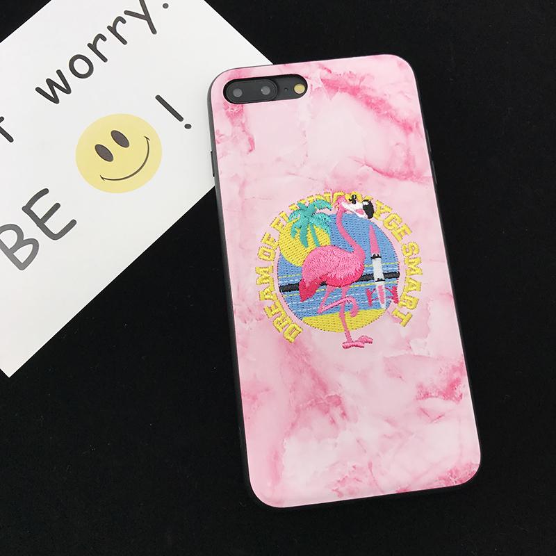 Flamingo Selubung Ponsel IPhone6/8 PLUS Jepang atau Korea Selatan Bordir Apple Identitas Bungkus Penuh