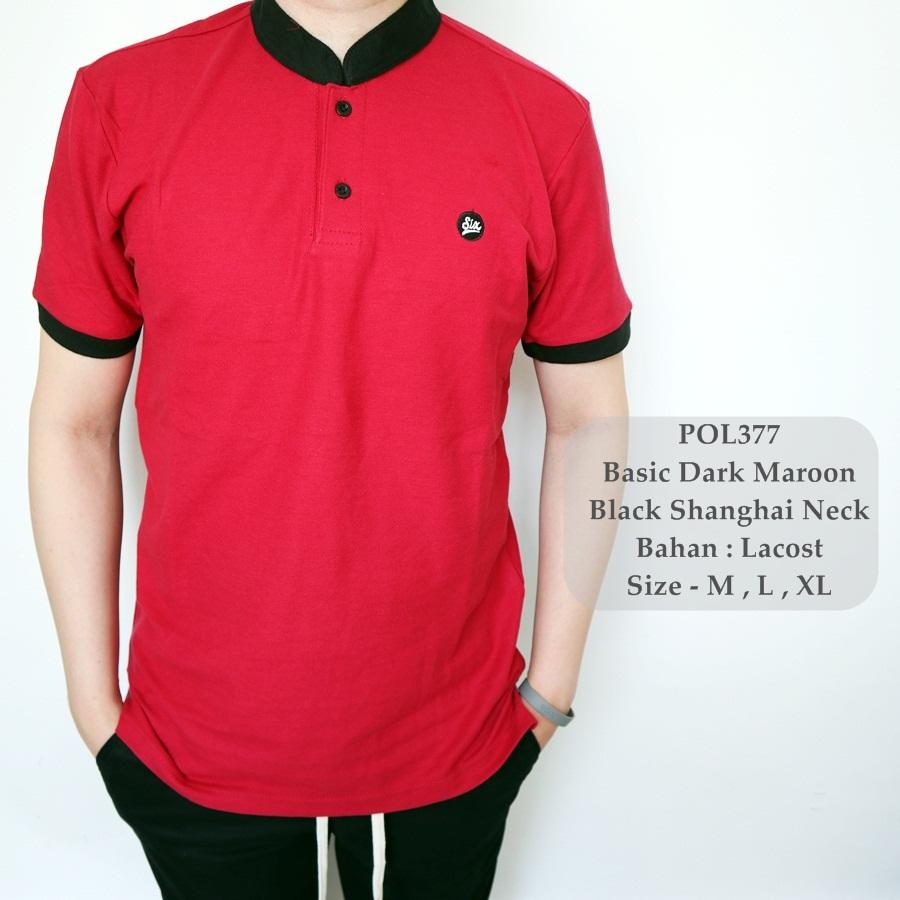 GFS 377 Polo Shirt Maroon Kombinasi / Kaos Kerah Sanghai Cowok / Baju Kerah Pria / Polo Cowok Keren / Polo Sanghai Pria