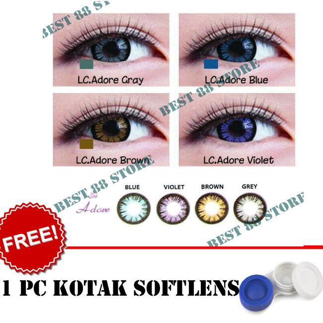 BEST SELLER Kontak Lensa Softlens Living Color Adore : Blue,Brown, Grey, Violet - Kualitas Bagus + FREE Lenscase
