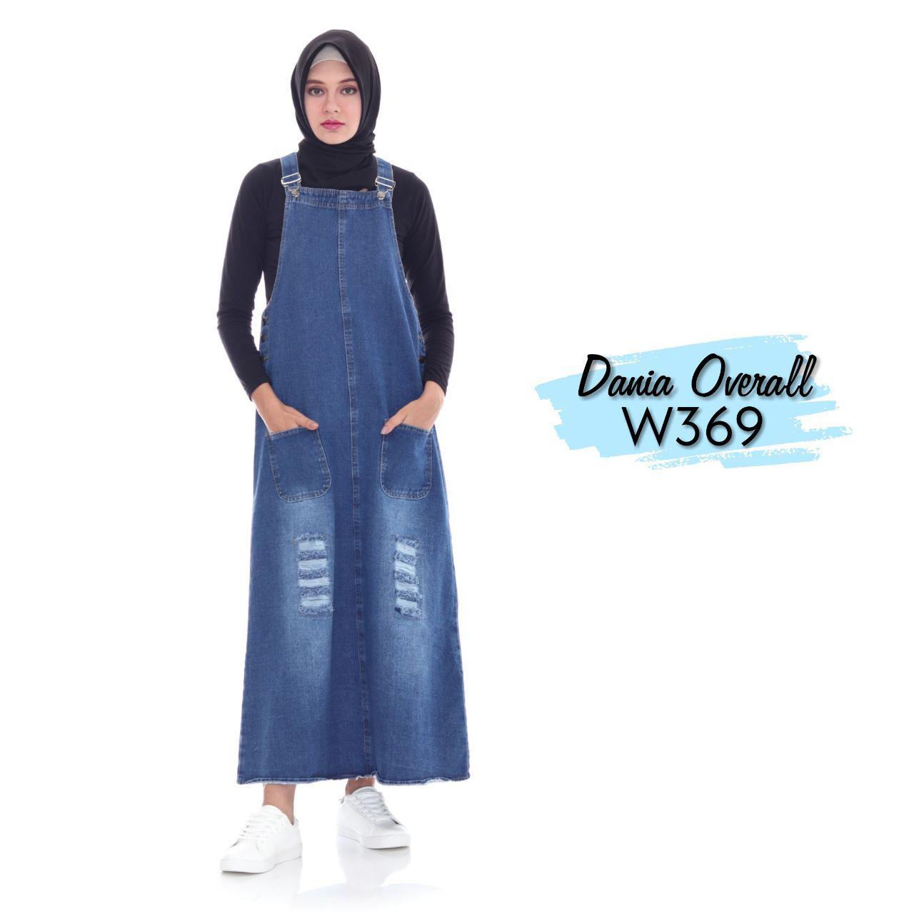 overall rok jeans sobek muslimah | baju monyet muslimah | baju overall wanita