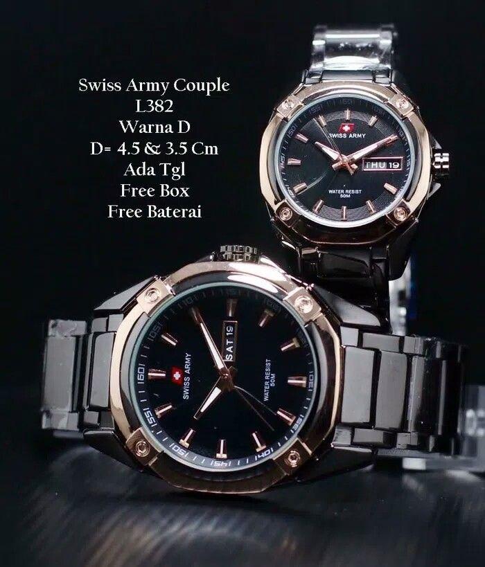 Swiss Army Kasual Sporty _Couple /Pasangan Toko Grosir 6141Fitur Tanggal /Hari Aktif Body Stainless Black gold Rantai Terbaru