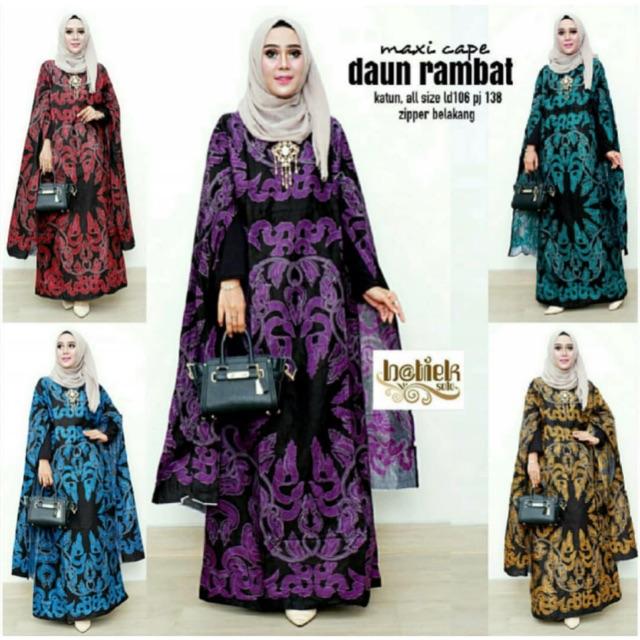 Batik wanita maxi cape Elfira kekinian cewek pesta daun rambat kondangan gamis longdress dress syari (Tengah (gambar besar)
