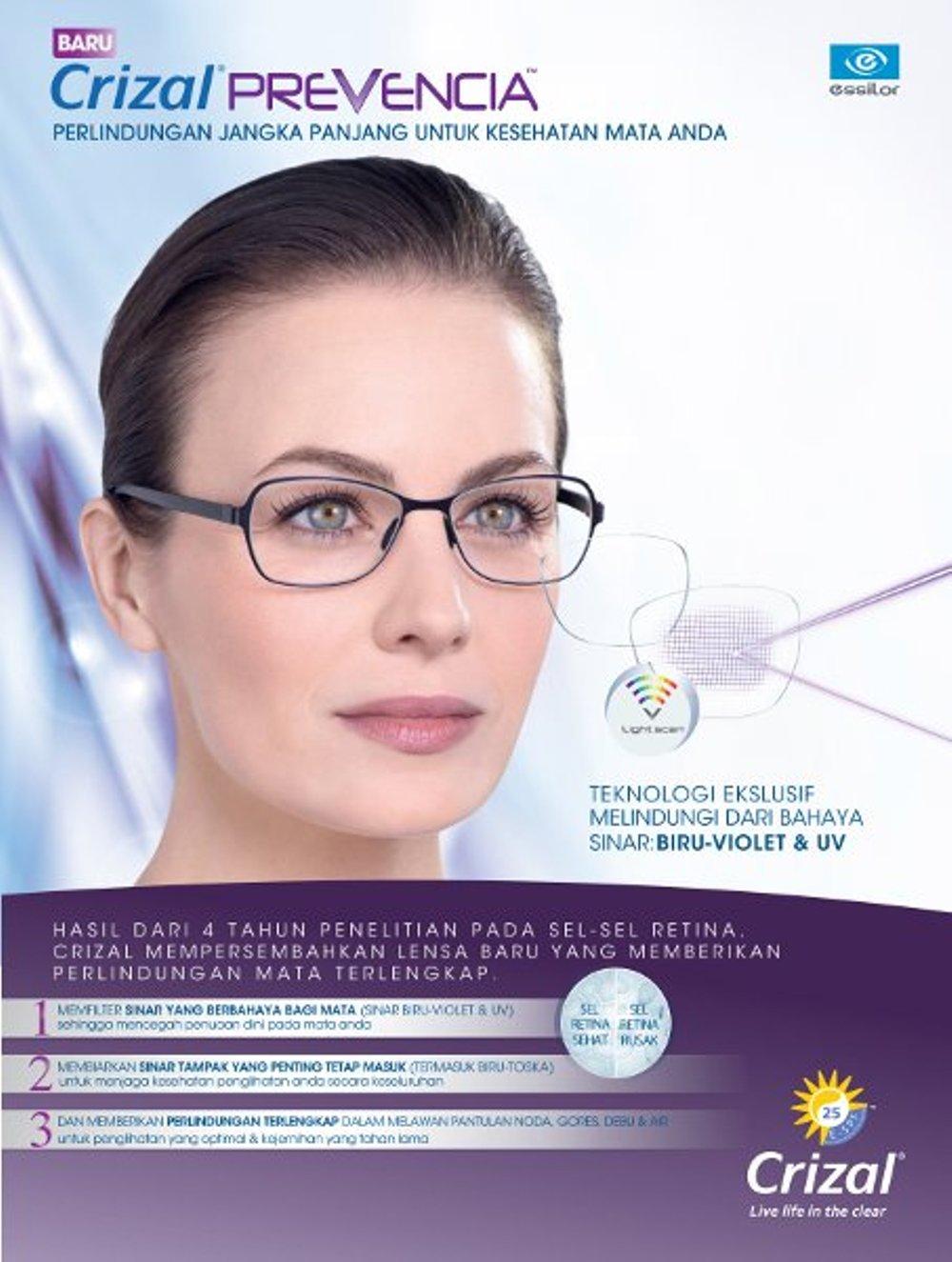 Lensa Essilor Single Vision Blue Light Blocking Airwear 1.59 Crizal PREVENCIA / Normal / Plus / Minus-Cyl Anti Radiasi Komputer