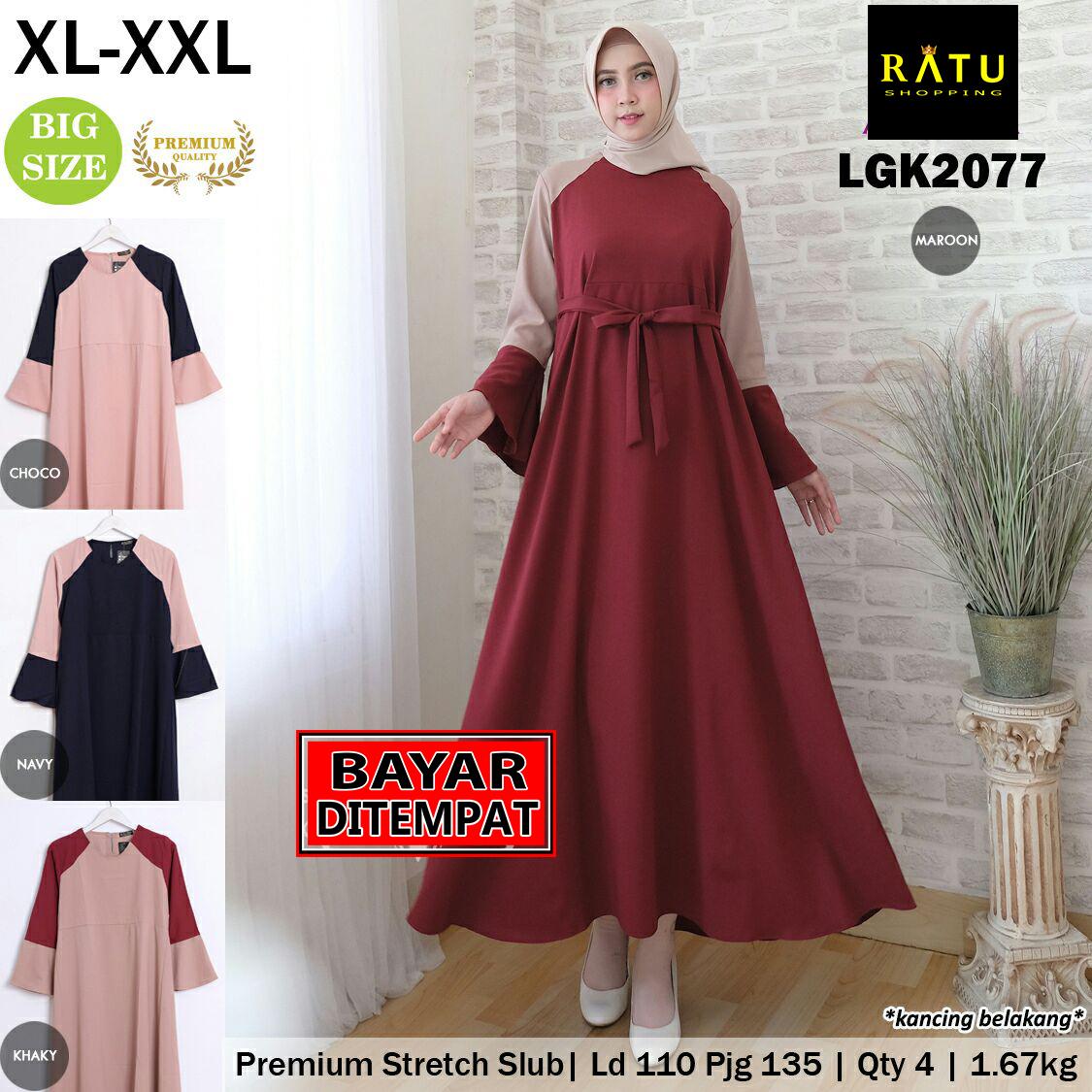 RATU SHOPPING Gamis jumbo size XL XXL Spesial lebaran baju muslim idul fitri ramadhan ceria LGK2077