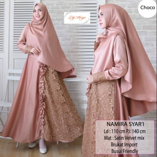 Gamis Set Syari Satin Velvet Mix Brokat Namira ()