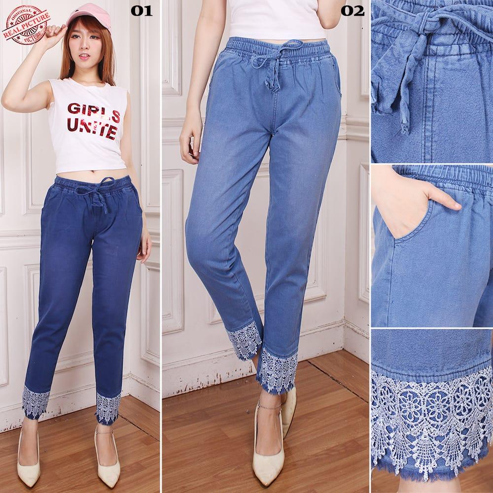 Shining Collection Best Celana Jogger Terya Renda Longpant Jeans Wanita