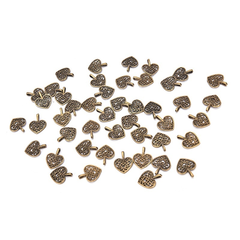 50 Pcs Tibetan Silver Bronze Filigree Heart Charms Pendants DIY Jewelry Making