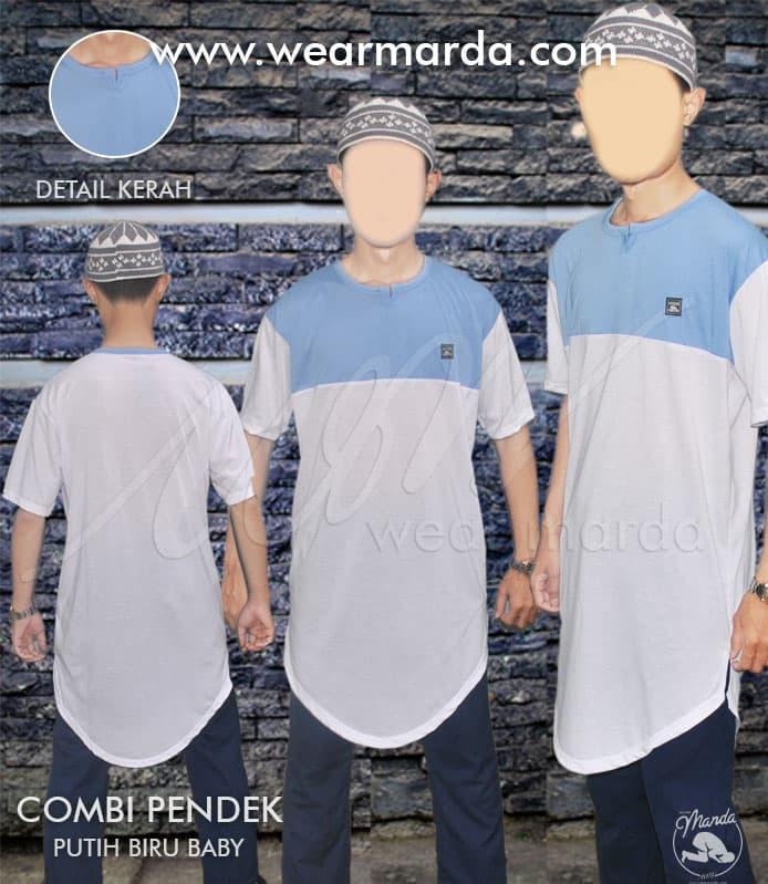 DISKON Kaos Gamis Pakistan Kurta Jubah Arab Bahan Kaos Putih Biru Dilan TERMURAH
