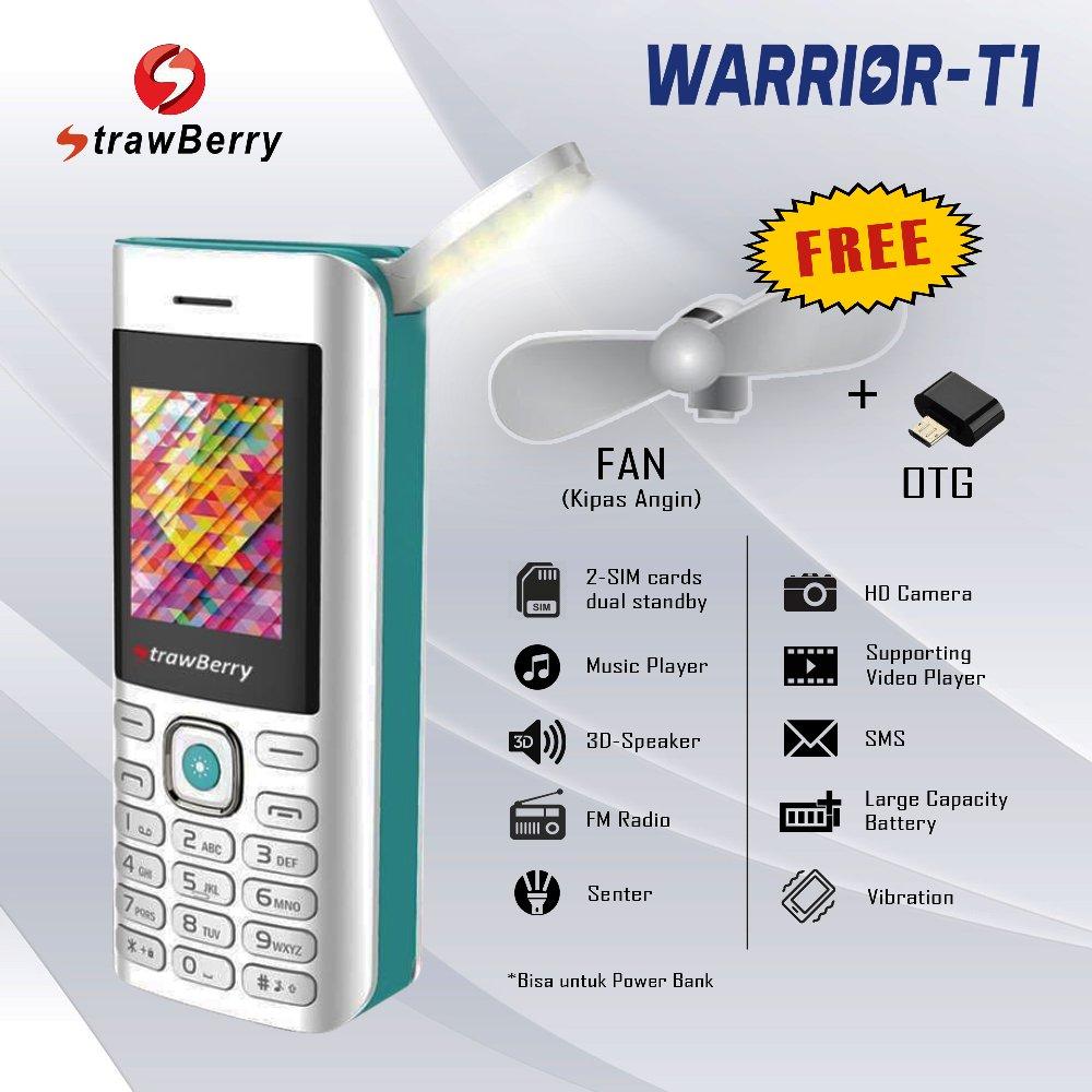 Strawberry WARRIOR T1 - HP POWERBANK 4000mAh - Kipas USB - dual sim - Radio FM - Hp unik / desain unik / hp murah