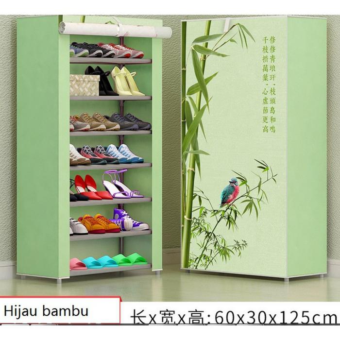 Lemari Rak Sepatu 3D 8 Tingkat 7 Sekat motif hijau bambu