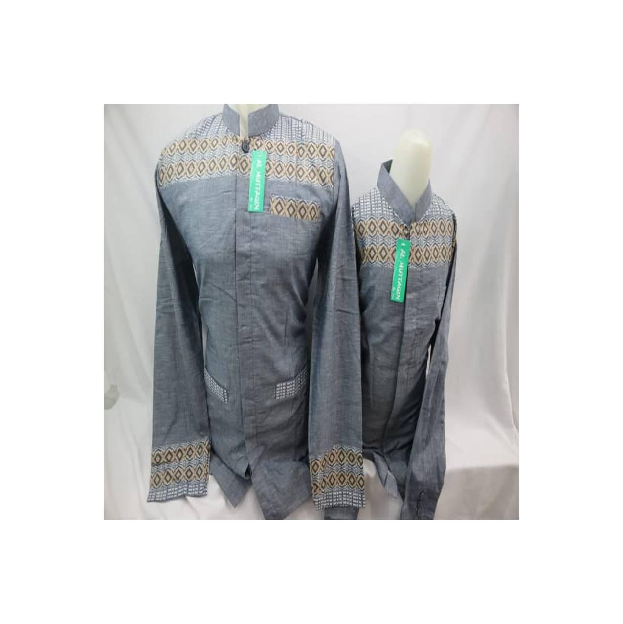Baju Muslim Couple Jasko Dewasa Jas Koko Anak Biru Lengan Panjang Baru