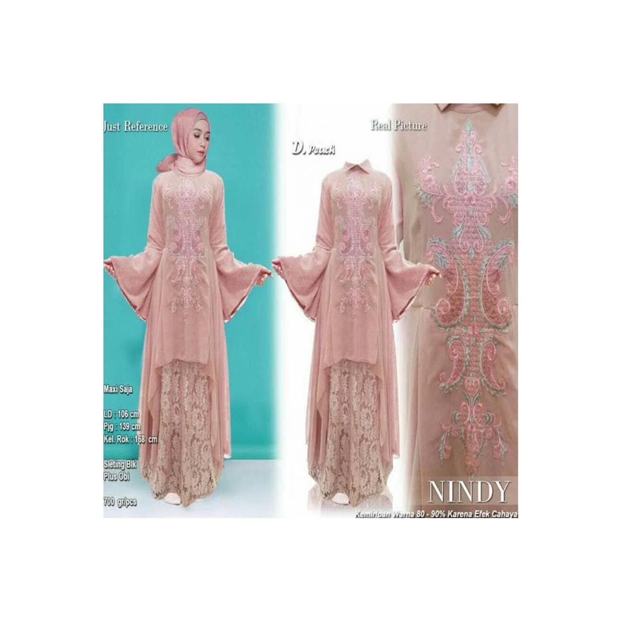 BAJU MAXI GAMIS PARTY DRESS BORDIR NINDY PEACH