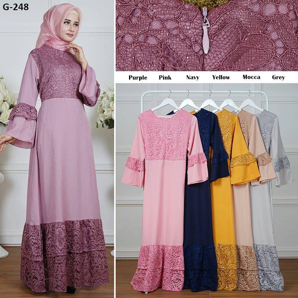 Busana Muslim Wanita Kombinasi Brokat Import (Busui), Gamis Wanita / Gamis Cewek / Gamis Elegan / Import