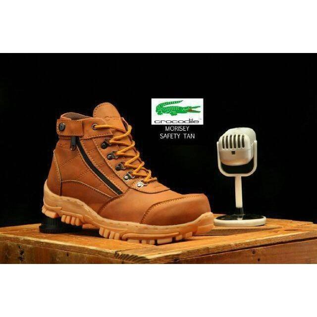 Sepatu Safety Boots Pria Crocodile cokelat Model Armour delta bertali resleting bickers hiking gunung