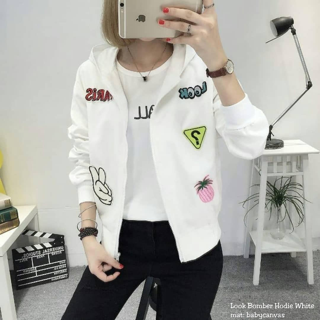 LOOK BOMBER HOODIE - JAKET WANITA - KOREAN AND CASUAL