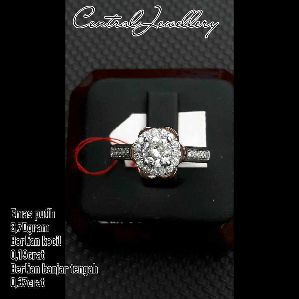 cincin cewe solitare emas putih berlian banjar asli