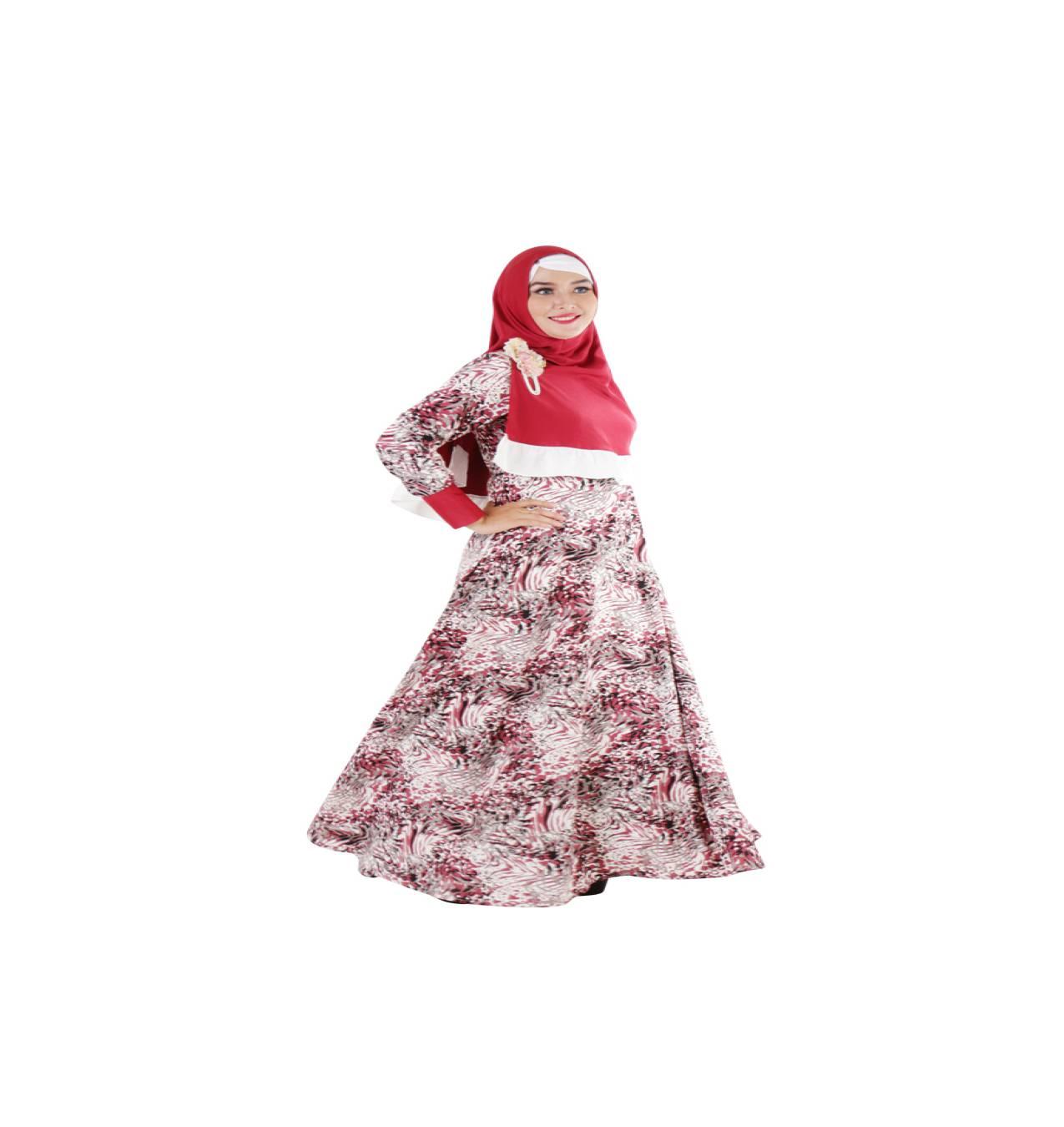 Gamis Syari Baju Muslim Pesta Hamil Menyusui Khimar Jilbab Merah Marun