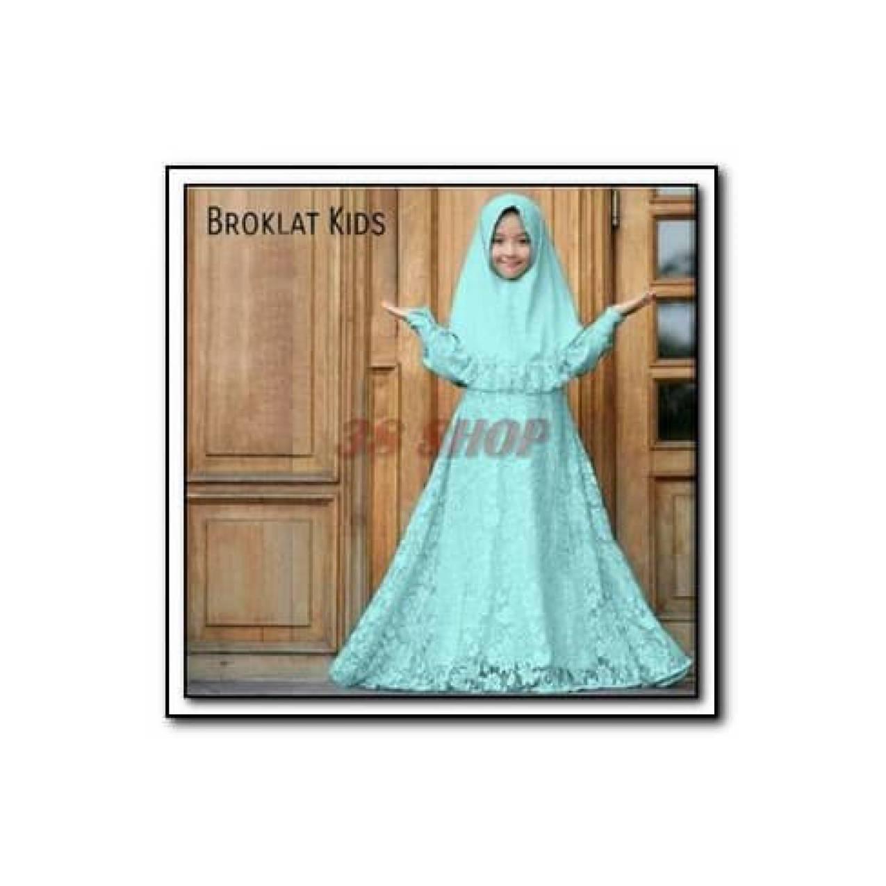 Best Seller Setelan Gamis syari Brokat anak Broklat Kids tosca Umur 7-
