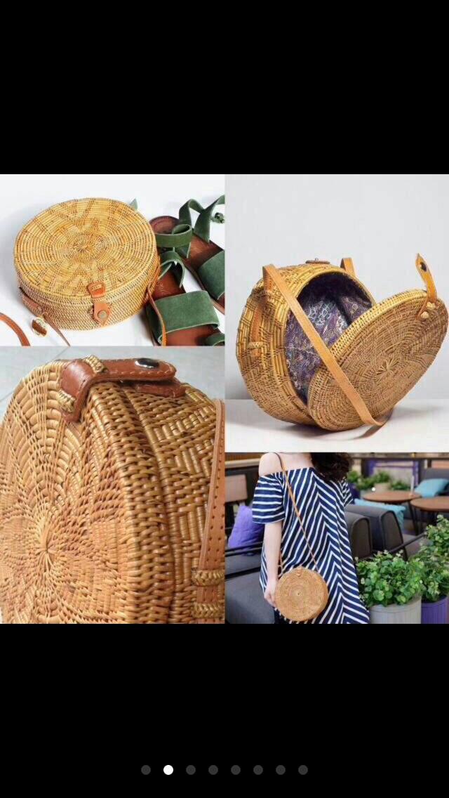 Tas Ratan ate Bali/Tas Ratan ate Warna Coklat Kayu/Motif Polos/Tas Rajut - Raisa