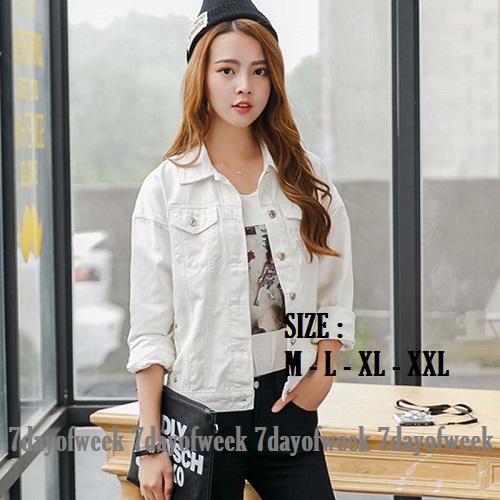 7dayofweek - jaket jeans denim oversize wanita WHITE (putih) / HOT ITEM