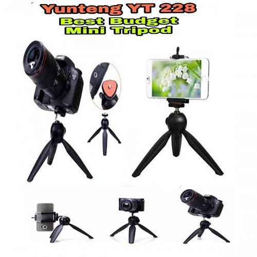 Tripod YunTeng YT-228 Mini Tripod Mount + Phone Holder Clip Desktop Self-Tripod for Digital Camera And Smartphone - Hitam