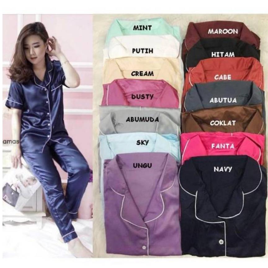 hokyfashion CP Piyama Pajamas Saten sleepwear saku baju satin silky velvet