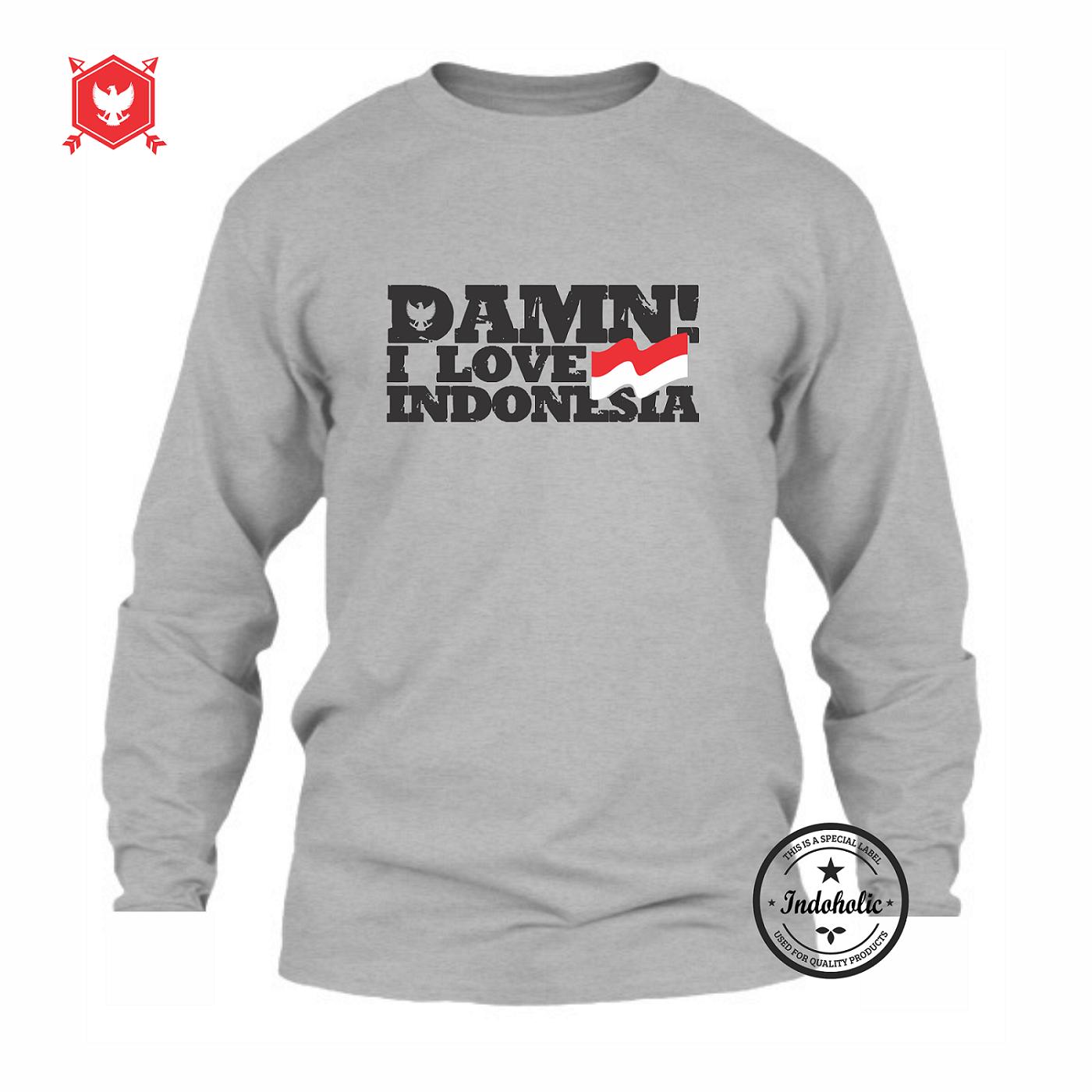 Indoholic Apparel Kaos Distro Damn I Love Indonesia Baju Pria Bandung Lengan Tangan Panjang Muslim Moslem Premium Lebaran Murah Keren Wanita Anime - Abu
