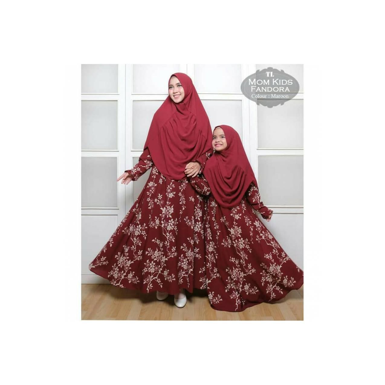 Couple set syari mom kids fandora maroon sarimbit ibu dan anak gamis