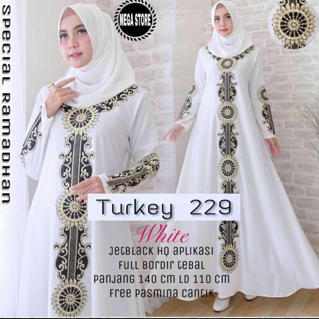 Baju Gamis Hitam Wanita Muslimah Modern Terbaru / Maxi Dress Abaya Turkey 229 White Free Pashmina
