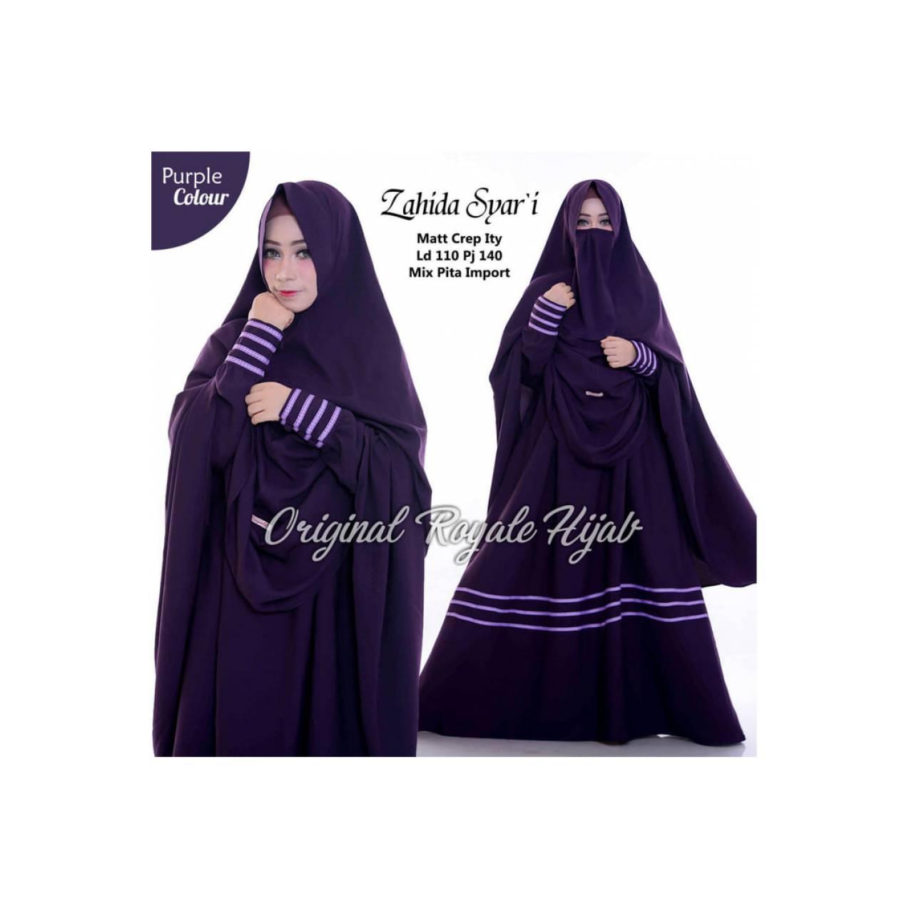 BAJU Gamis Syari Setelan Cadar Busana Muslimah Polos Cantik ZAHIDA Ori