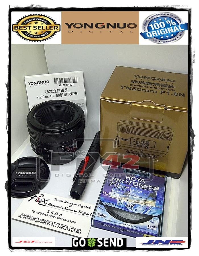 Lensa Fix Yongnuo YN 50MM F1.8N For Nikon Paket Lengkap Full Original.