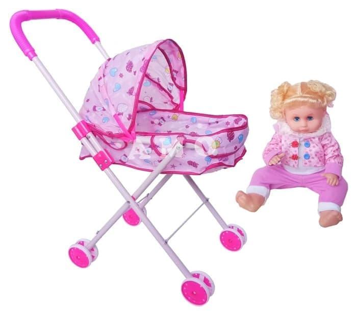 Stroller Boneka 4 Roda With Doll