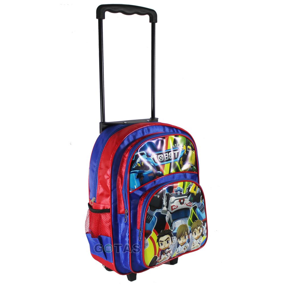 Tas Ransel Troli Roda Anak Sekolah SD Karakter TOBOT 3 Kantong