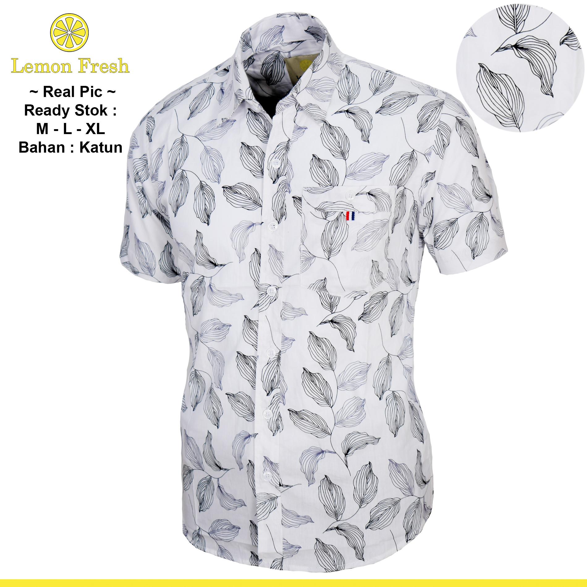 Lemon Fresh - Kemeja Pria Casual Keren Lengan Pendek Panjang Motif Batik Polos Slimfit Flanel Cowok - KODE ALVIN