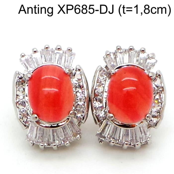 Anting Tusuk Batu Perhiasan Lapis Emas Putih Aksesoris Wanita XP685-DJ