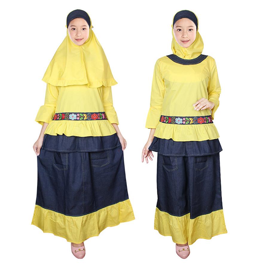 Fayrany Busana Muslim Anak Stelan Rok Denim FRD-003B - Kuning
